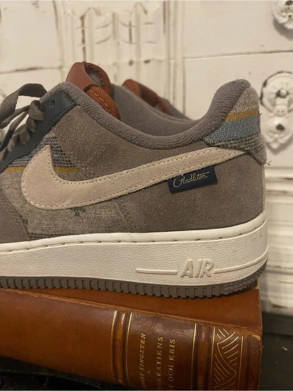 Nike Pendleton Custom Grey Suede Swoosh Low-Top Sneakers